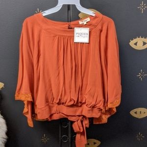 Lace Sleeve Tie Back Blouse *button missing*